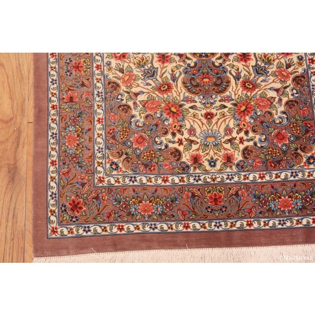 Nazmiyal Collection 1950s Fine Floral Design Vintage Persian Silk Qum Rug For Sale - Image 4 of 7