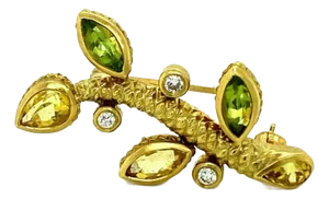 Judith Ripka Diamond & Gems 18k Yellow Gold Leaf Stem Brooch