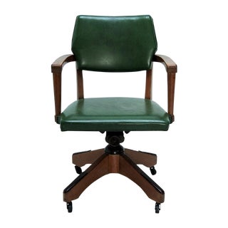 Mid Century Swivel Desk Chair in Green For Sale