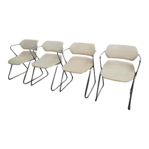 Mid 20th Century Set of Four White 'Acton Stacker' Chairs by American Seating