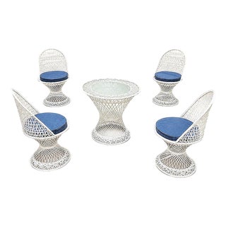Mid Century Modern Spun Fiberglass Four Chairs & Table Outdoor Patio Set by Russell Woodard, Attributed For Sale