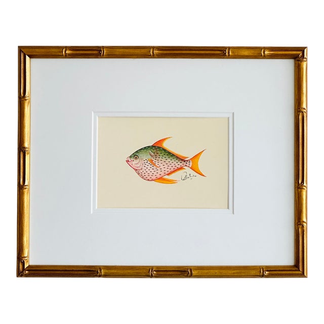 Original Hand-Painted Rainbow-Colored Fish Painting, Framed For Sale