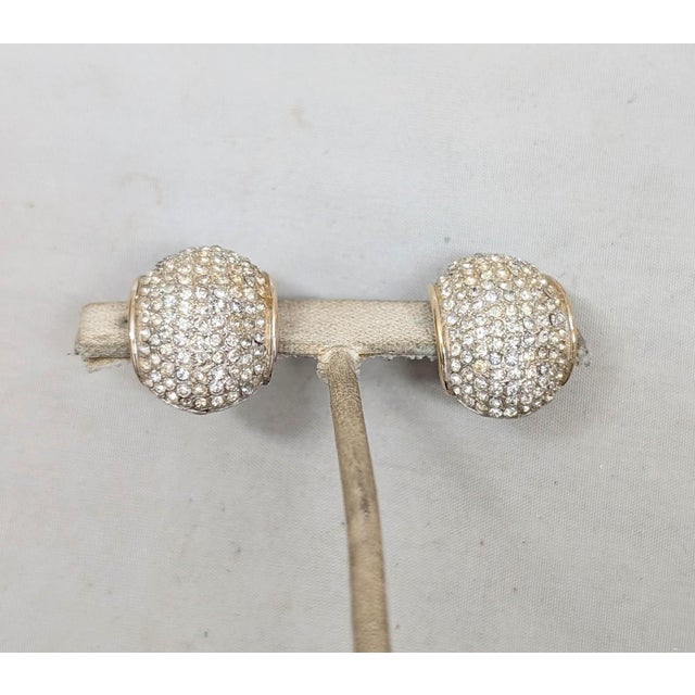 Transparent Vintage 1960s Signed Vendome Goldtone Pavé Round Clear Rhinestone Half Hoop Clip Earrings-2 Pieces For Sale - Image 8 of 10