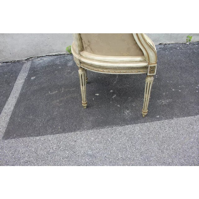 Wood Early 20th Century French Louis XVI Style Hand Painted Carved Chair, New Upholstery For Sale - Image 7 of 9