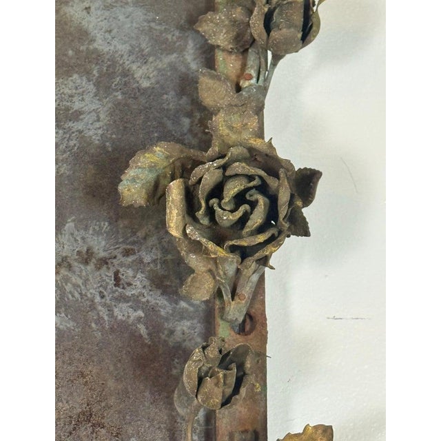 Antique Mid-Century Wrought Iron Mirror With Floral Motif For Sale - Image 13 of 16