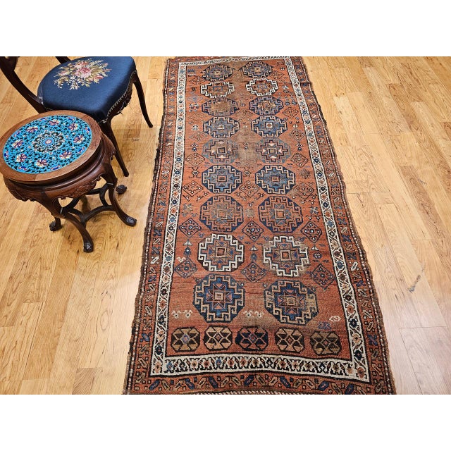 Terra Cotta Antique Kazak Area Rug, Handwoven Wool Geometric Design, 1890s, 4' x 8' For Sale - Image 8 of 17
