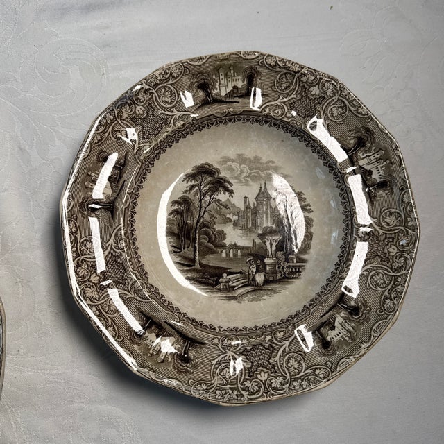 American Antique E Challinor “Lozere” Ironstone Rimmed Soup Bowls - Set of 2 For Sale - Image 3 of 6