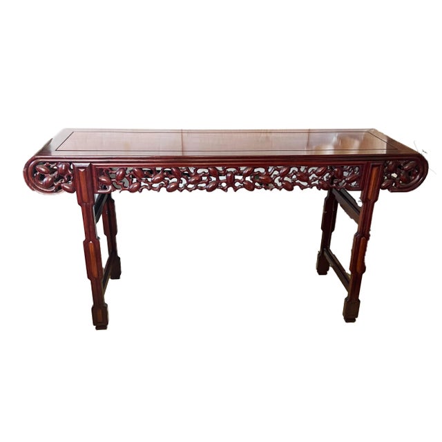 Superb vintage elegant large solid Huanghuali & ZItan wood altar table with amazing open work carving ,and rounded edges...