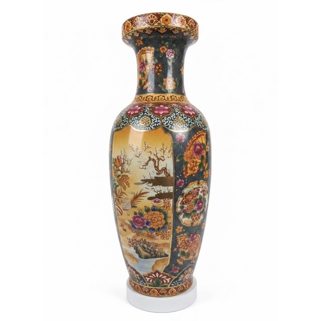 Gold Vintage Chinese Satsuma-Style Moriage Porcelain Floor Vase, 24” For Sale - Image 8 of 11