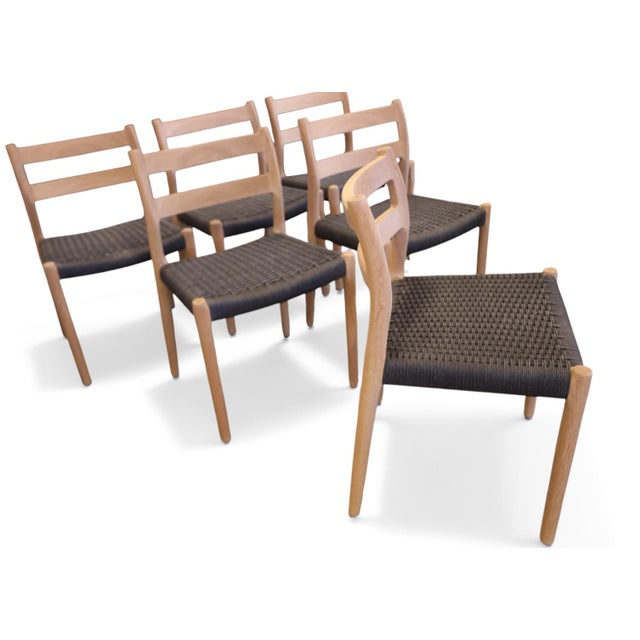 Black Model 84 Chairs in Oak with Black Cardboard Cord Wicker Seats by Niels Otto (N. O.) Møller for J. L. Møllers, 1960s, Set of 6 For Sale - Image 8 of 18