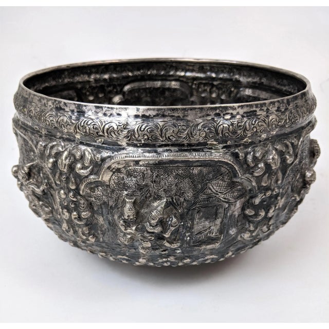 Early 19th Century Large 19th Century Antique Burmese Silver Bowl For Sale - Image 5 of 7