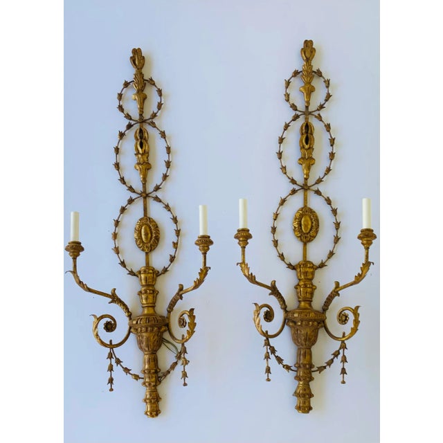 Gold Myran Allan Luxury Lighting Italian Craved Wood Gold Sconces Pair For Sale - Image 8 of 8
