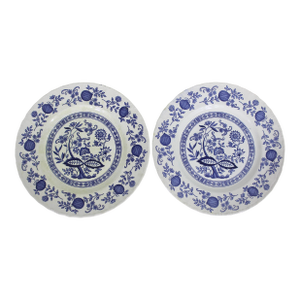 Early 20th Century Wedgwood Heritage Blue Onion Stoneware Dinner Plates, Made in England- Set of 2