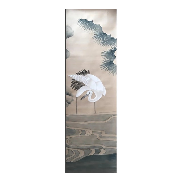 Hand-Painted Chinoiserie Crane Wall Panels, Set of 3 For Sale