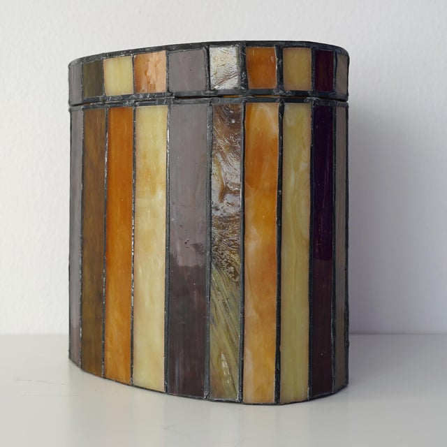 Brown Mid 20th Century Vintage Striped Stain Glass Keepsake Box For Sale - Image 8 of 14