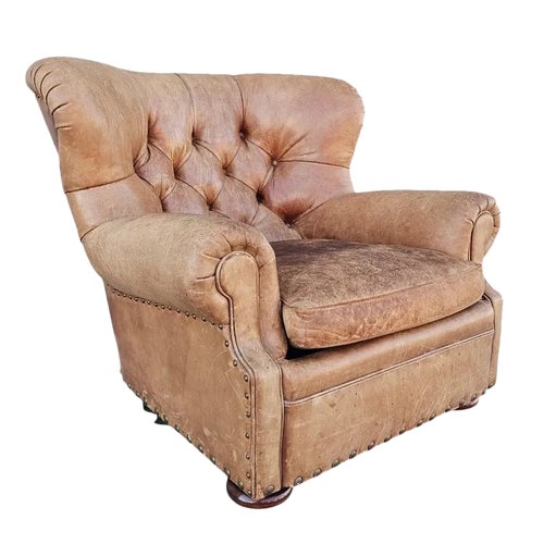 Ralph Lauren Distressed Leather Writer's Wingback Chair
