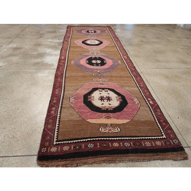 Brown Galerie Shabab Collection Mid-20th Century Turkish Anatolian Long Gallery Carpet For Sale - Image 8 of 10