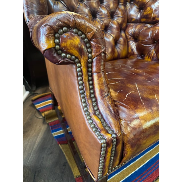 Vintage Chesterfield Style Leather Wingback Chair For Sale - Image 11 of 11