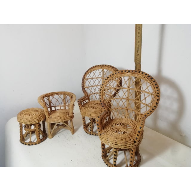 Wood Vintage Italian Wicker Living Room Set Models, 1950s, Set of 4 For Sale - Image 7 of 10
