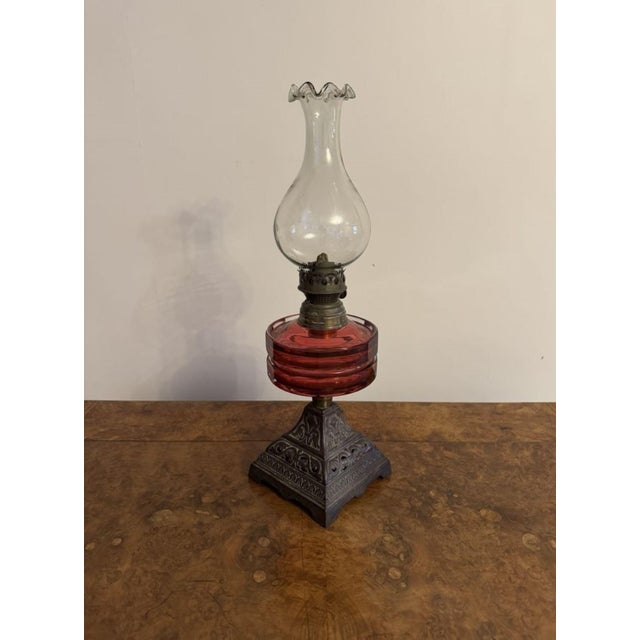 Metal Victorian Cranberry Glass Oil Lamp, 1880s For Sale - Image 7 of 7