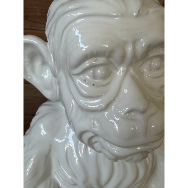 Vintage Italian Regency White Glazed Monkey Sculptural Ceramic Cachepot For Sale - Image 4 of 12