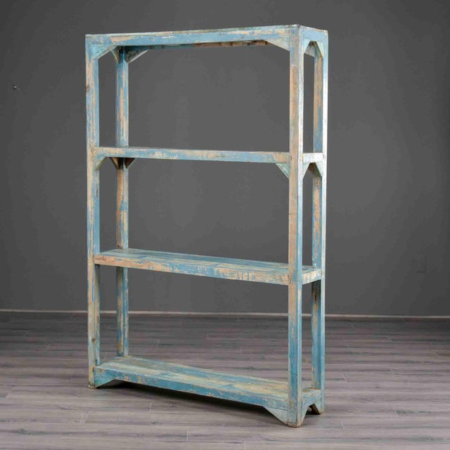 Cerulean Antique Painted Pine Four-Tier Open Étagère For Sale - Image 8 of 12