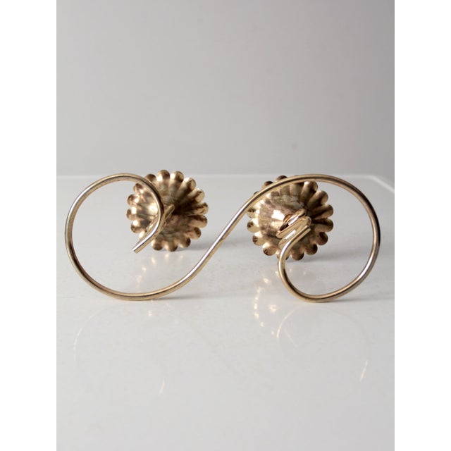 Vintage Brass Double Candlestick Holder For Sale - Image 12 of 12