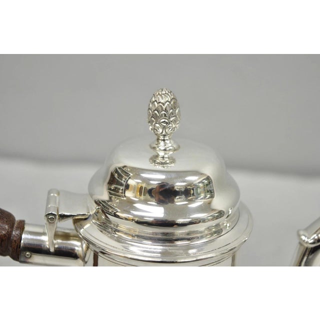 Mid 20th Century Vintage Victorian Silver Plated Coffee Pot Tea Kettle W/ Carved Wood Handle For Sale - Image 5 of 11