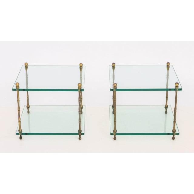 Late 20th Century Pair of Modern Faux Bamboo Brass and Glass Side Tables For Sale - Image 5 of 8