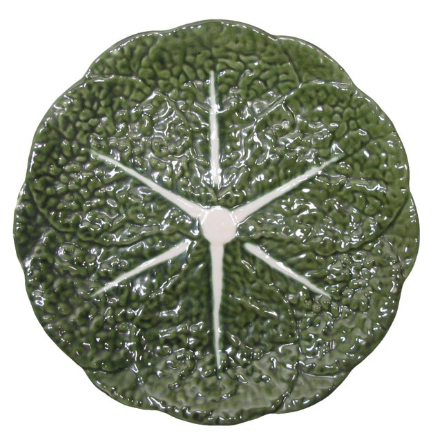 Belo Portugal Green Majolica Cabbage Leaf Platter For Sale