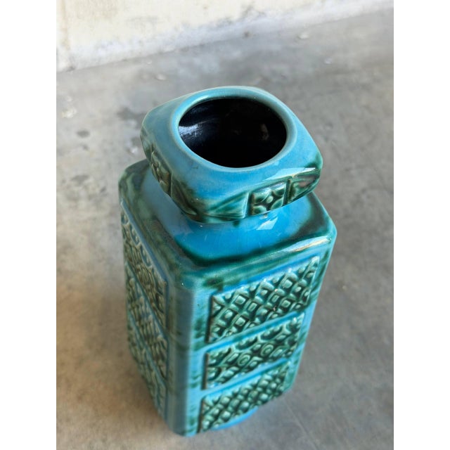 Ceramic Vase With Relief Geometric Pattern West Germany Mid-Century Modern 1970s For Sale - Image 4 of 10
