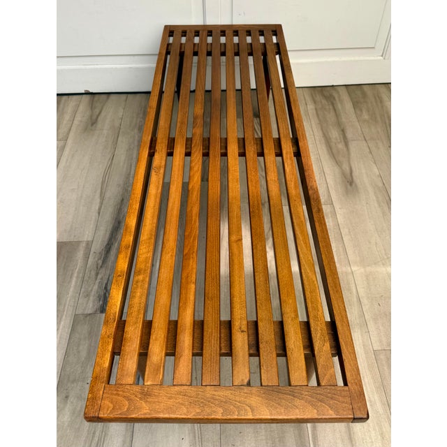 1970s Vintage Scandinavian Modern Slatted Wood Bench Made in Yugoslavia For Sale - Image 5 of 13