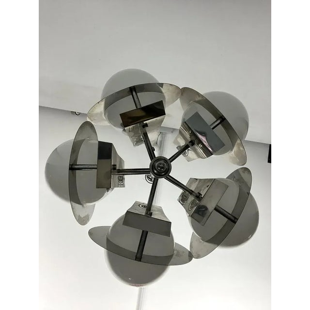 Mid-Century Modern Space Age Five-Light Hanging Light in Chrome and White Glass, Italy, 1970s For Sale - Image 3 of 9
