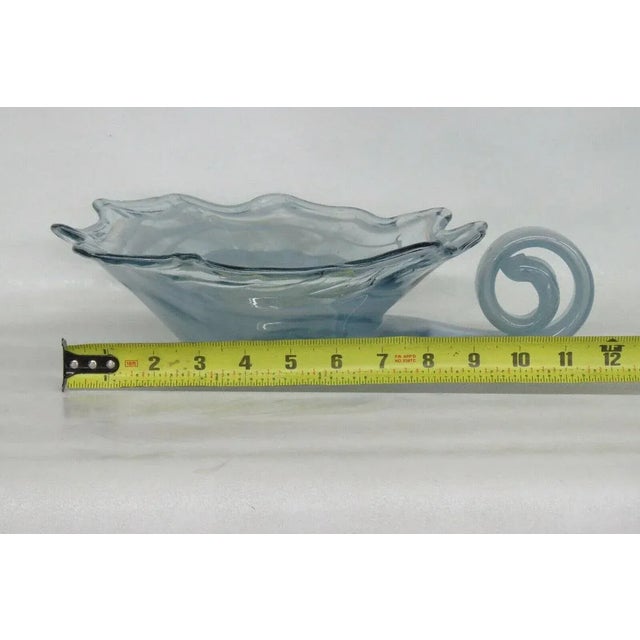 Mid-Century Modern Mid Century Modern Vintage Hand Blown Blue Glass Centerpiece Bowl For Sale - Image 3 of 11