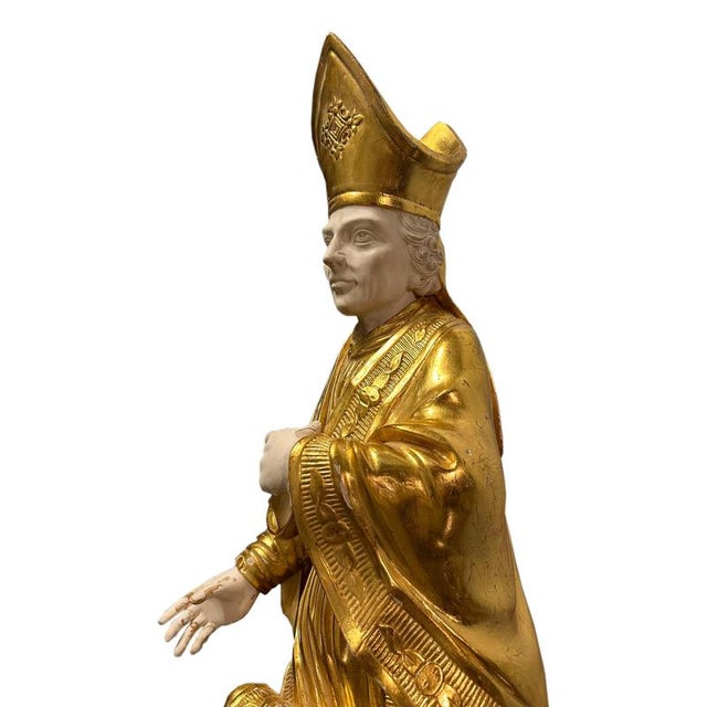 Mid 19th Century 19th Century Saint Nicholas of Bari Handcarved Sculpture with Gold Leaf, France, 1850s For Sale - Image 5 of 11