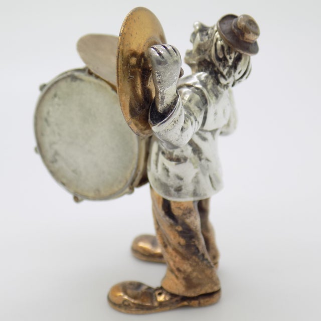 Metal Vintage Italian Handmade Genuine Silver Circus Performer With Drums Rare Angini Figurine, Made in Tuscany (Italy) For Sale - Image 7 of 12