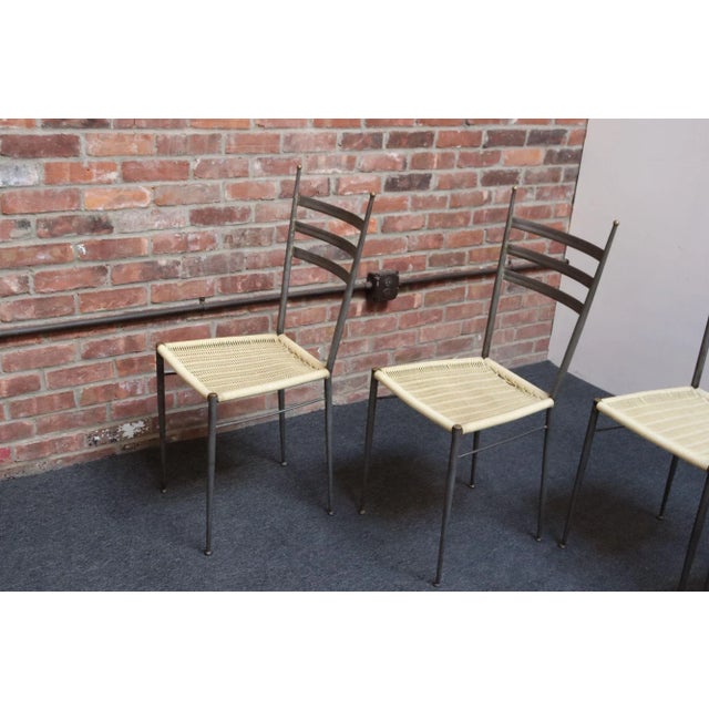 Metal Set of Six Italian Modernist Steel and Brass Dining Chairs After Gio Ponti For Sale - Image 7 of 18