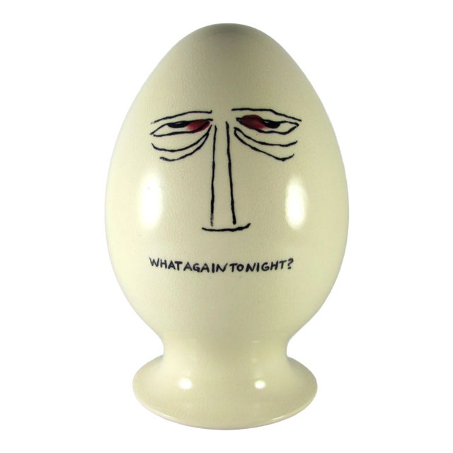 1958 Vintage LaGardo Tackett Ceramic Egghead What Again Tonight? Condom Holder Stash Container Storage Jar For Sale