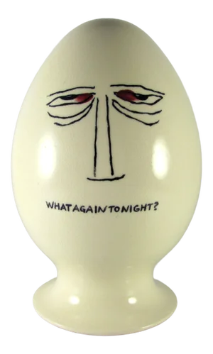 1958 Vintage LaGardo Tackett Ceramic Egghead What Again Tonight? Condom Holder Stash Container Storage Jar