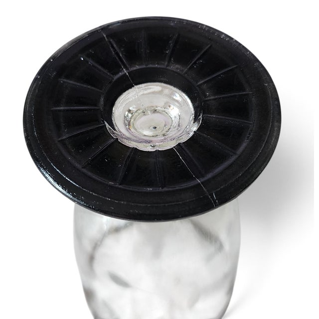 Glass Set 5 Vintage Black Footed & Rimmed Etched Crystal Glass Stemware Juice Glasses. 1930s For Sale - Image 7 of 8