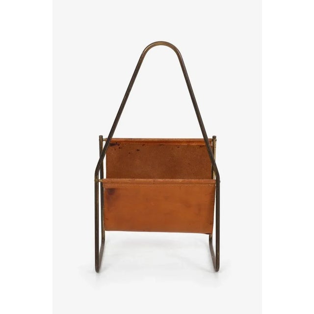 Metal Carl Auböck Brass and Leather Magazine Rack For Sale - Image 7 of 11