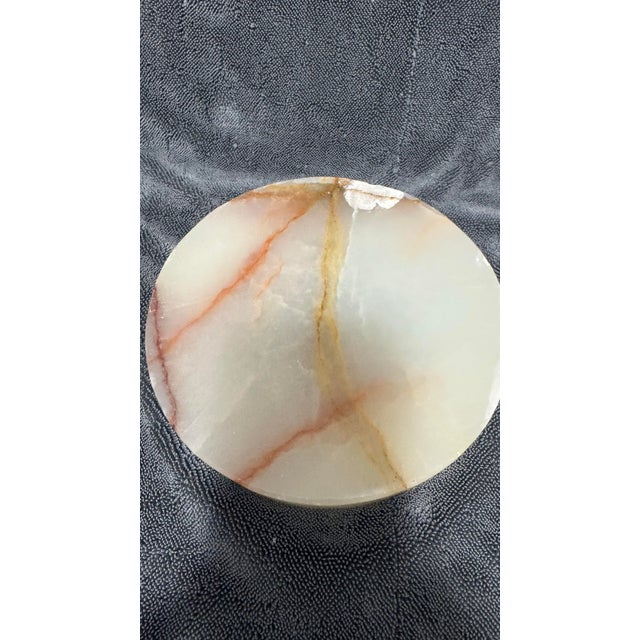 Ashtray - Catchall Vintage Mid Century Banded Onyx Stone Ashtray Pair - Cream & Brown Marbled Catchall, Trinket Dish, Crystals Home Decor Set For Sale - Image 4 of 7