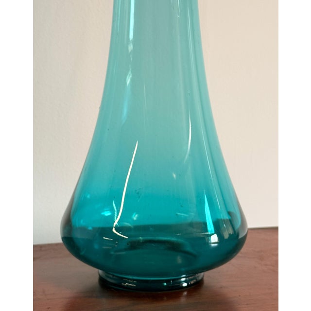 Large Mid Century Modern Tall Teal Stretch Glass Swung Vase - Viking Style For Sale In Providence - Image 6 of 8