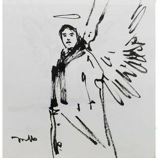 Contemporary Minimalist Ink Drawing of an Angel by Jose Trujillo For Sale