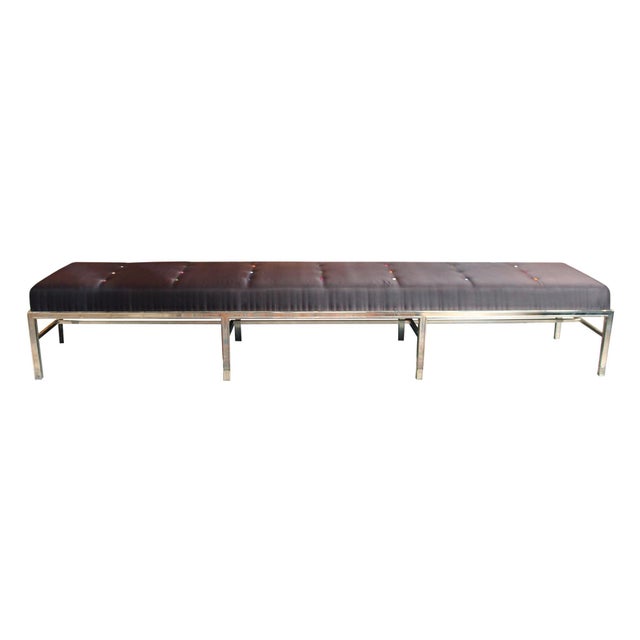 Modern Oversized Bench With Brown Satin Cushion For Sale - Image 3 of 7