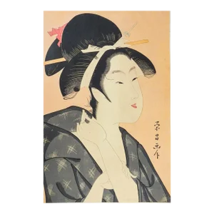 Vintage Mid Century Japanese Woodblock Geisha Portrait Print