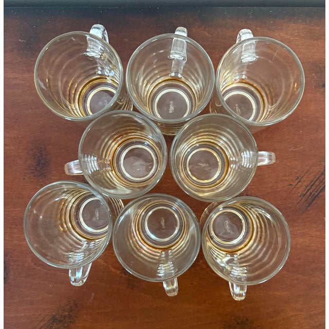 Vintage Italian Gold Scroll Glass Mugs | Mid-Century Modern Barware | Set of Seven | Made in Italy For Sale - Image 4 of 9