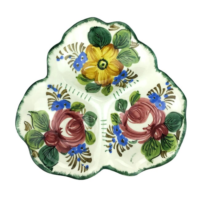 Vintage Faience Italian Made Artisan Ceramic 3 Portion Serving Dish For Sale