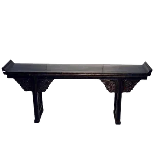 Antique Black Lacquer Console Table With Carved Details From China, Circa 1800s