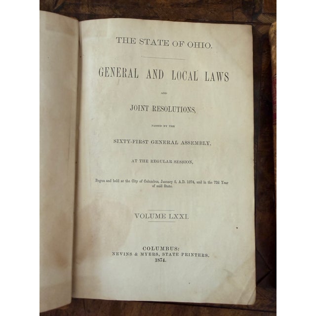 Set of Three (3) 1874 Ohio Law Books Antique Leather Bound Decorative Stack For Sale - Image 11 of 12